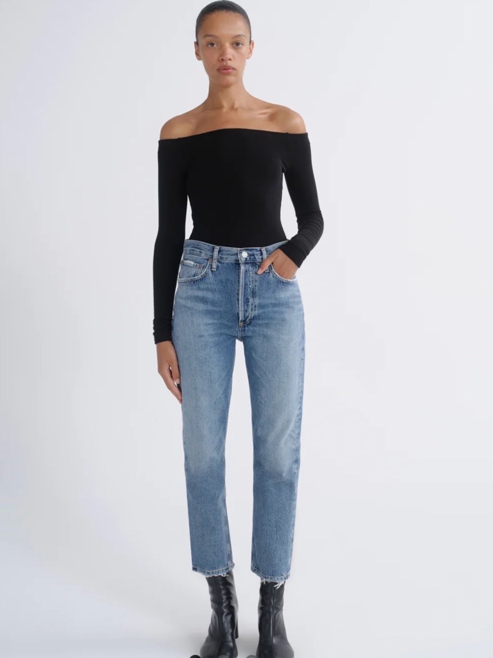 AGOLDE Riley High Rise Straight Crop Jeans 25 Frequency A056-1371 Button Fly